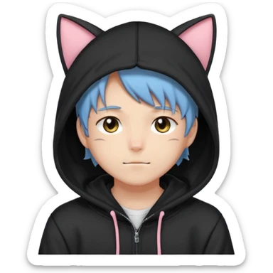 Gorgeous anime style shojo guy with cat ears and blushing face and hoodie aesthetic trending style outside sticker