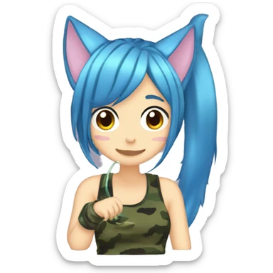 anime blue-hair drinking sipping flectarn camo cat ears sticker