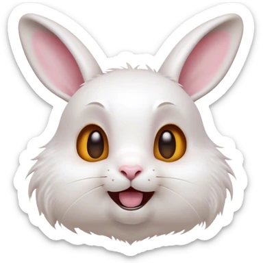 Cinematic Comical White Rabbit Portrait Emoji, Head tilted dramatically with an exaggeratedly amused expression, featuring a pristine white fur with perky, expressive ears and wide, playful dark eyes filled with disbelief, Simplified yet hilariously expressive features, highly detailed, glowing with a slightly sassy glow, high shine, dramatic yet playful, stylized with an air of cheeky mischief, bright and endearing, soft glowing outline, capturing the essence of a spirited and over-the-top bunny, so meme-worthy it feels like it could side-eye its way into internet fame instantly! sticker