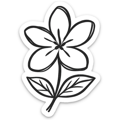icono de una flor de jazmín, estilo icono minimalista, líneas negras, sin relleno sticker