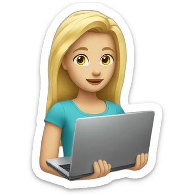 blond girl with laptop sticker