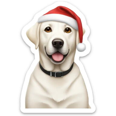 White lab wearing a Santa hat sticker