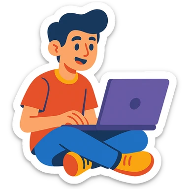 teenager with a laptop sticker