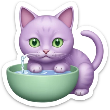 A lilac cat drinks water from a bowl sticker