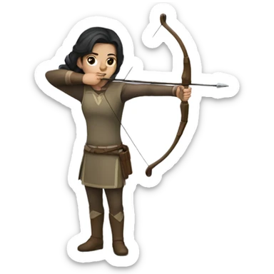 an archer aiming, dark hair, bright skin, modern cloth sticker