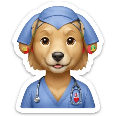 golden retriever wearing only scrubs sticker