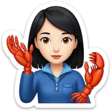 a lobster claw high five a girl with black hair sticker