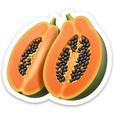 papaya cut in half, showing black seeds sticker