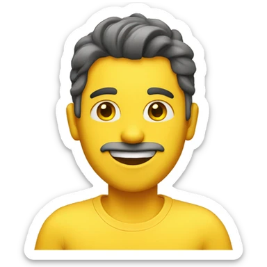 A guy with yellow skin, dark eyes and short waving and saying hi sticker