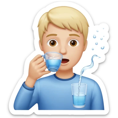 person rinsing mouth with water, holding a cup sticker