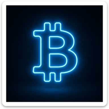 Bitcoin sign (₿) emoji, neon-blue style, electric-blue glow, smooth lines, techy aesthetic, dark background. sticker