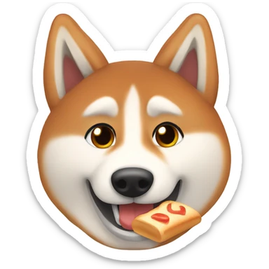  Red husky eating baguette bread that we see entirely  sticker