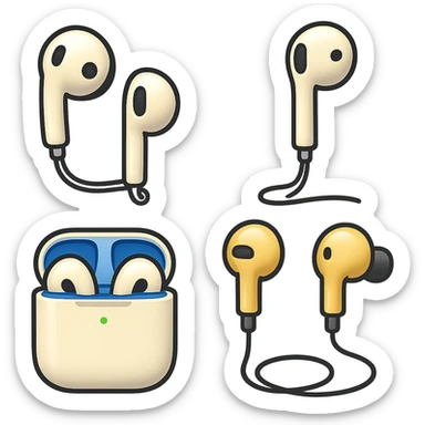EarPods headphones in emoji style, different angles sticker