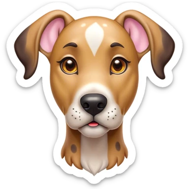 Cinematic Cute Fawn Great Dane Portrait Emoji, Head tilted playfully and inquisitively, showcasing a glossy fawn Fur with a subtle luster, round, sparkling amber eyes filled with curiosity, Simplified yet irresistibly adorable features, highly detailed, glowing with a warm, friendly glow, high shine, affectionate and gentle, stylized with a touch of whimsy, bright and endearing, soft glowing outline, capturing the essence of a mischievous yet loving pup, so playful it feels like it could lumber out of the screen and into your arms! sticker