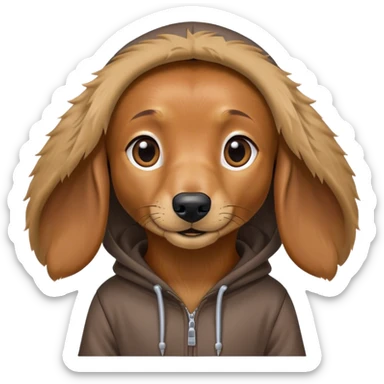 Long haired dachshund wearing a hoodie sticker