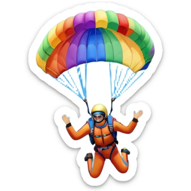 A skydiver free-falling through the clear sky, with a brightly colored parachute just about to open. The scene captures the thrill of the sport, with the vast expanse of the sky and distant ground below, emphasizing the excitement and adrenaline of parachuting sticker