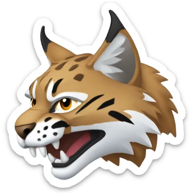 Bobcat head side view with dangerous fangs facing left sticker