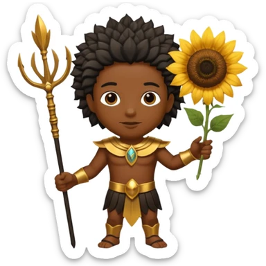 black god with sunflower, scepter, trident sticker