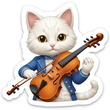 white cat play violin sticker