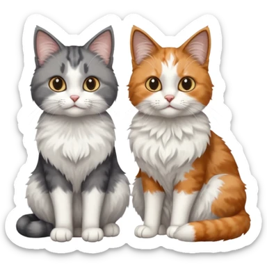 a realistic looking very fluffy grey and white cat with grey legs and white paws, sitting next to another cat sticker