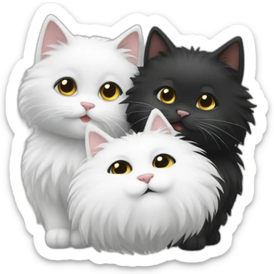Two cute fluffy cats one black and one white kissing sticker