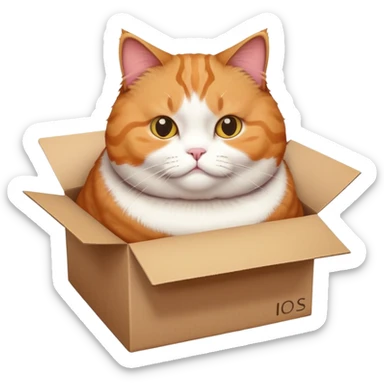 Adorable obese cat trying to fit in a small box sticker