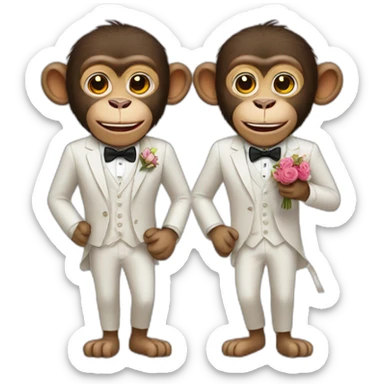 Two male monkeys celebrating their wedding sticker