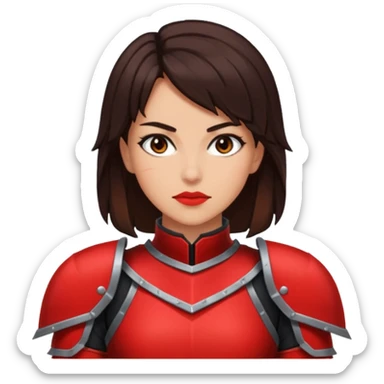 a brunette slim fighter woman in red and black, rpg pixel art style sticker