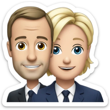 Macron et marin le pen se font un câlin sticker