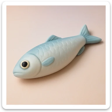 single anchovy with shiny scales, fondant cake art style, soft pastel colors, no text sticker