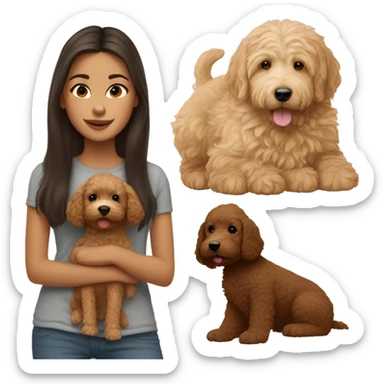 Brunette girl with golden doodle puppy sticker