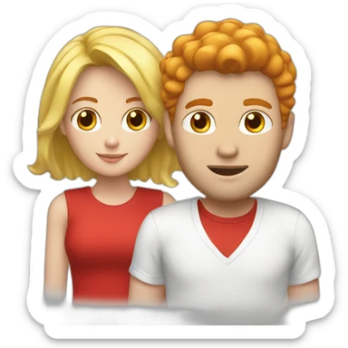 couple blond man - black cap - white shirt woman - red hair shirt sticker