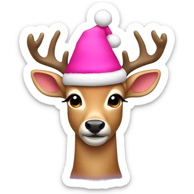 deer with pink christmas hat sticker