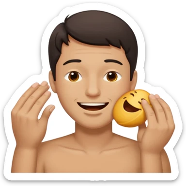 A male with closed relaxed eyes but the mouth it looks like it trying to hold in laughter sticker