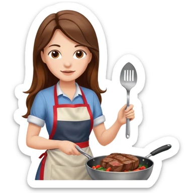 Woman with longhair cooking steak sticker