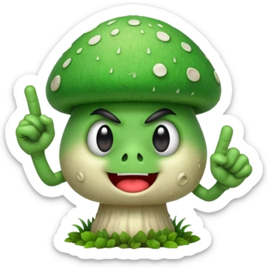 angry green mushroom giving you the middle finger sticker