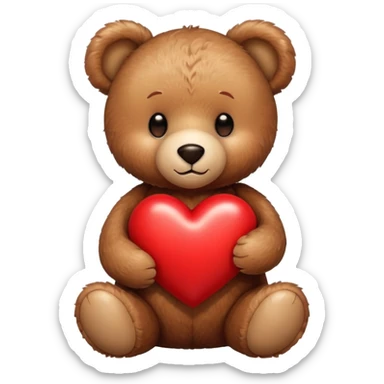 A teddy bear hugging a big heart sticker