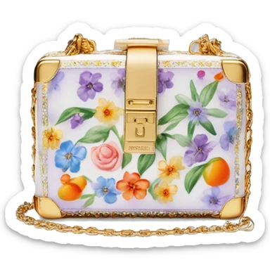 Dolce and Gabbana small white box bag with colourful lavender light blue light green orange pink red summer print and golden detais 2023 sticker