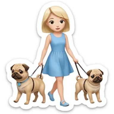 haz una chica rubia paseando a su perro pug sticker