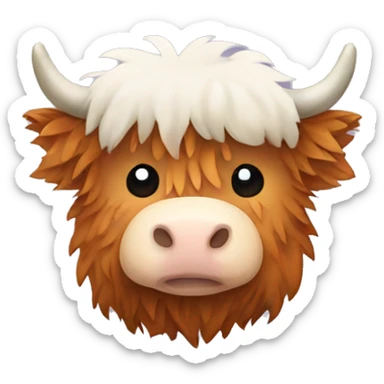 Cute fluffy highland cow eating sticker