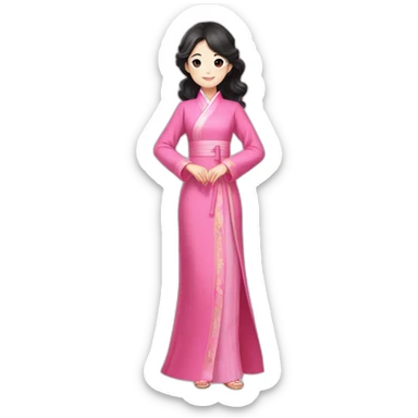 Go Yoon Jung with wavy black hair posing with pink ao dai full body sticker