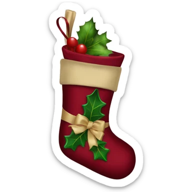 Christmas stocking with wine red green colors with beige satin bow sticker