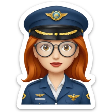 pilote d'avion femme rousse avec lunette de soleil et chapeau de pilote sticker