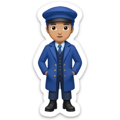 A Man Wearing Blue Cap With The Indigo Coat And Suit An black Boots sticker