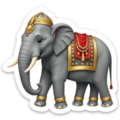 An emoji of a fierce Carthaginian war elephant with tusks and a howdah on its back. sticker