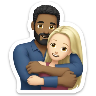 WHITE SKIN man BLACK beard and BLACK hair hugging white woman with long blonde hair sticker