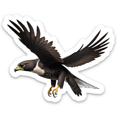cinematic-peragrin falcon-realistic-full-body-diving-emoji,-sleek-aerodynamic-frame-plummeting-through-the-air-with-lightning-speed,-razor-sharp-talons-poised-for-the-strike,-feathered-wings-angled-for-maximum-precision,-keen-dark-eyes-locked-onto-its prey, white underside with black dotted feathers sticker