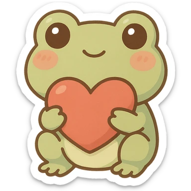 cute frog holding a heart, chibi sticker style sticker
