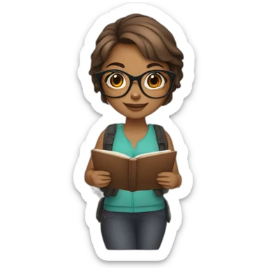 Otter girl with round glasses holding multiple journals, planners and pens sticker