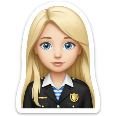 blue eyes blonde girl IN VERTICLE BLACK AND WHITE STRIPES UNIFORM LONG HAIR sticker